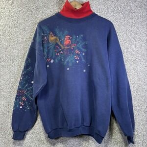 Vintage Art‎ Unlimited Sweatshirt Mens 2XL Blue Cardinal Graphic Christmas 90s